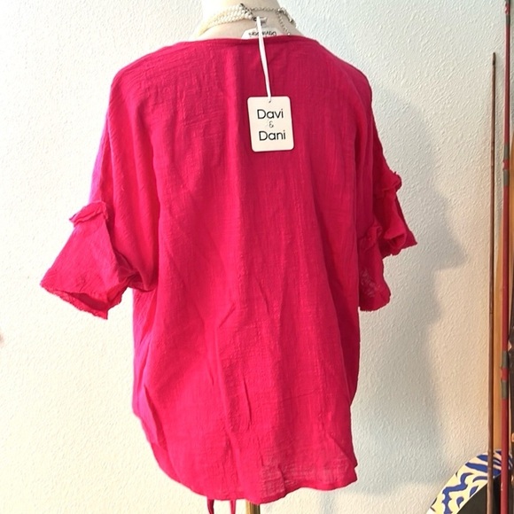 NWT Davi & Dani, Statement Pink,Tie-Front Pull-Over, Wardrobe Staple,Size Med. - Picture 2 of 12